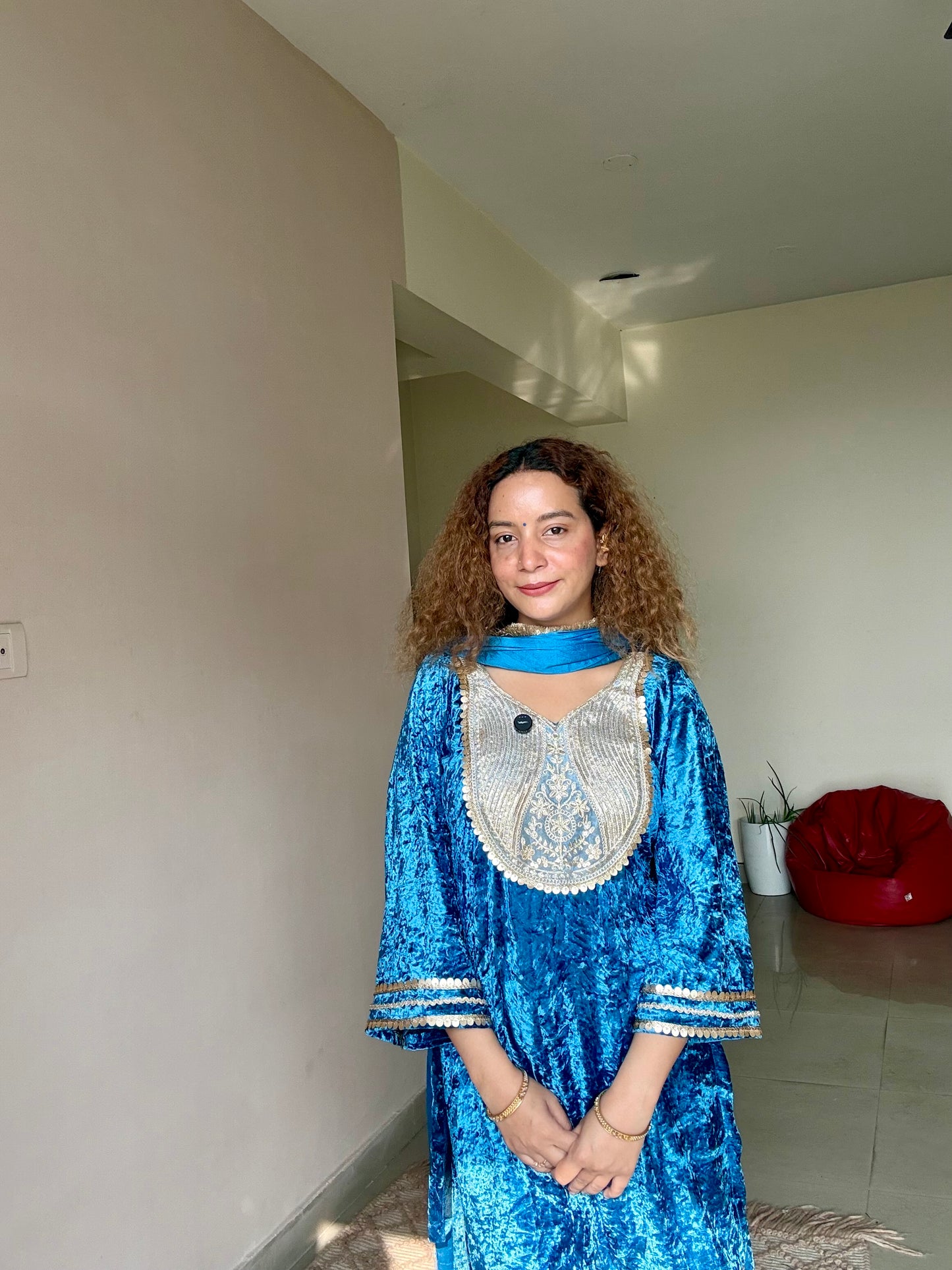 Meherban Blue Garara Velvet Suit