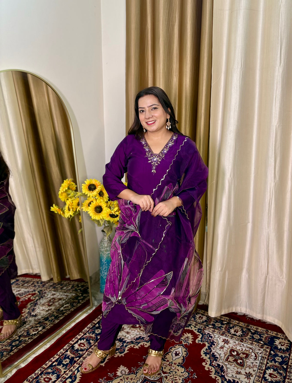 Purple Embroidered Pant Suit