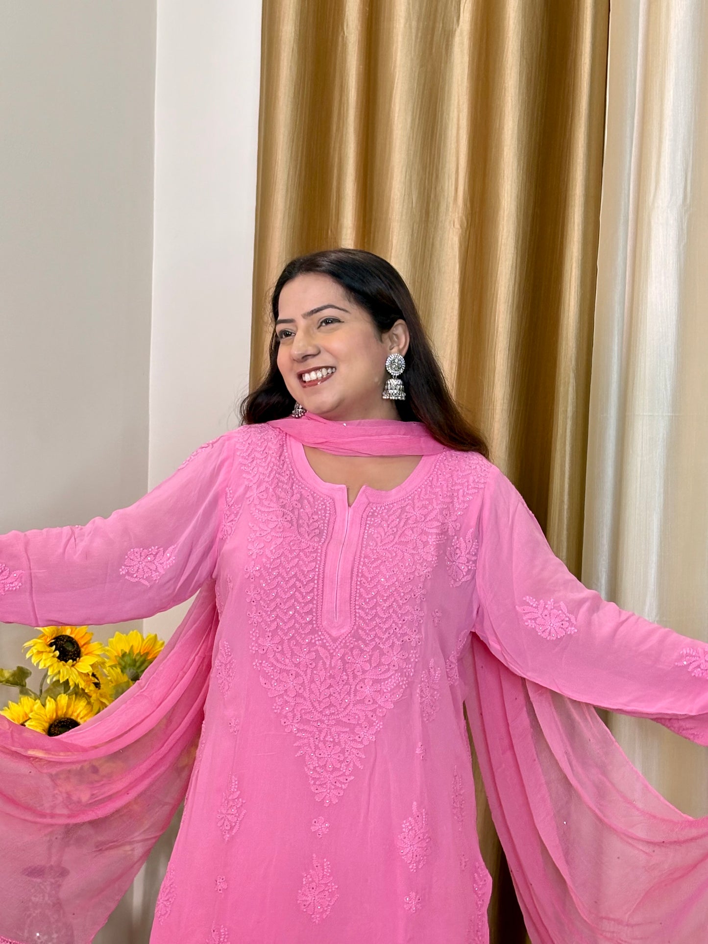 Noor Viscose Chikankari Mukaish Suit Set – 4 Piece