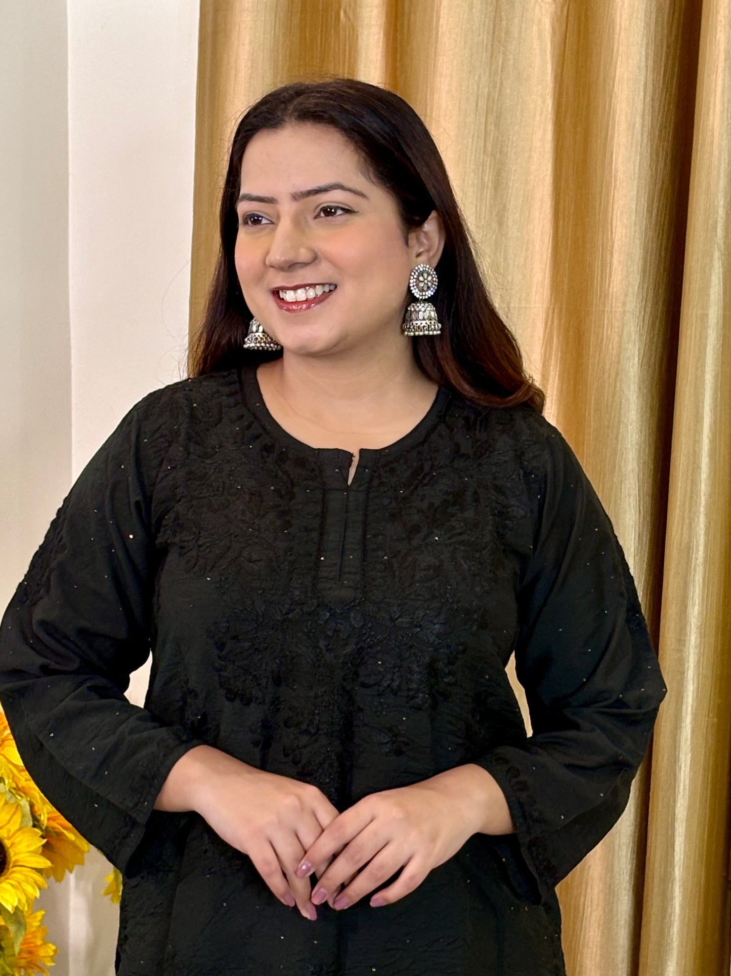Noor Chikankari Mul Chanderi Short Kurti
