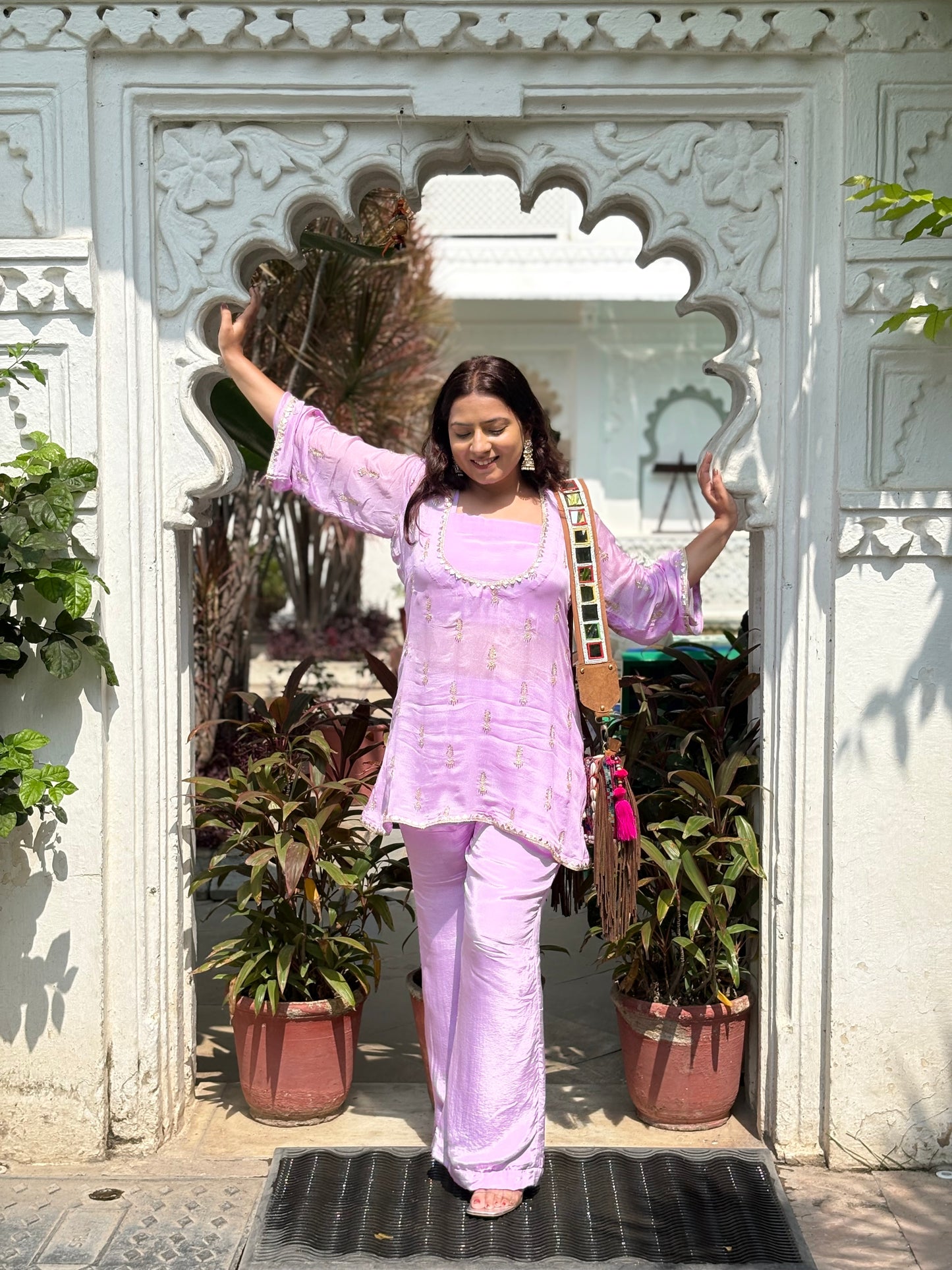 Lavender Festive Hand Work 3 Piece Coord