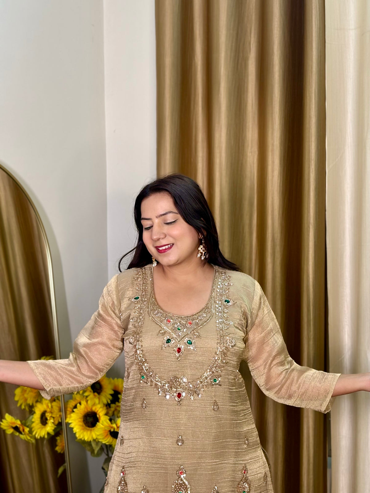 Festive Beige Palazzo Suit