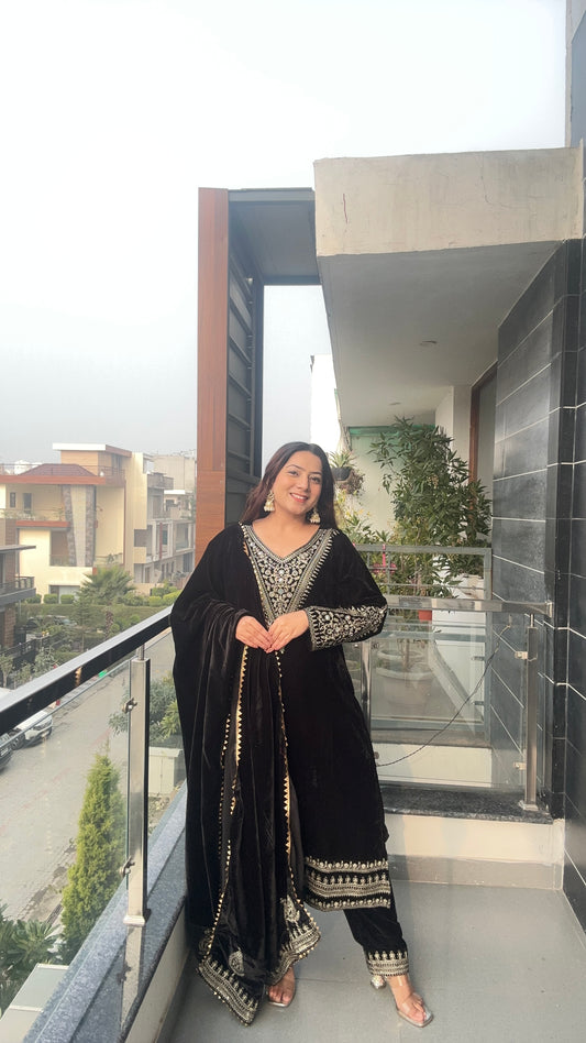 Black Festive Velvet Suit