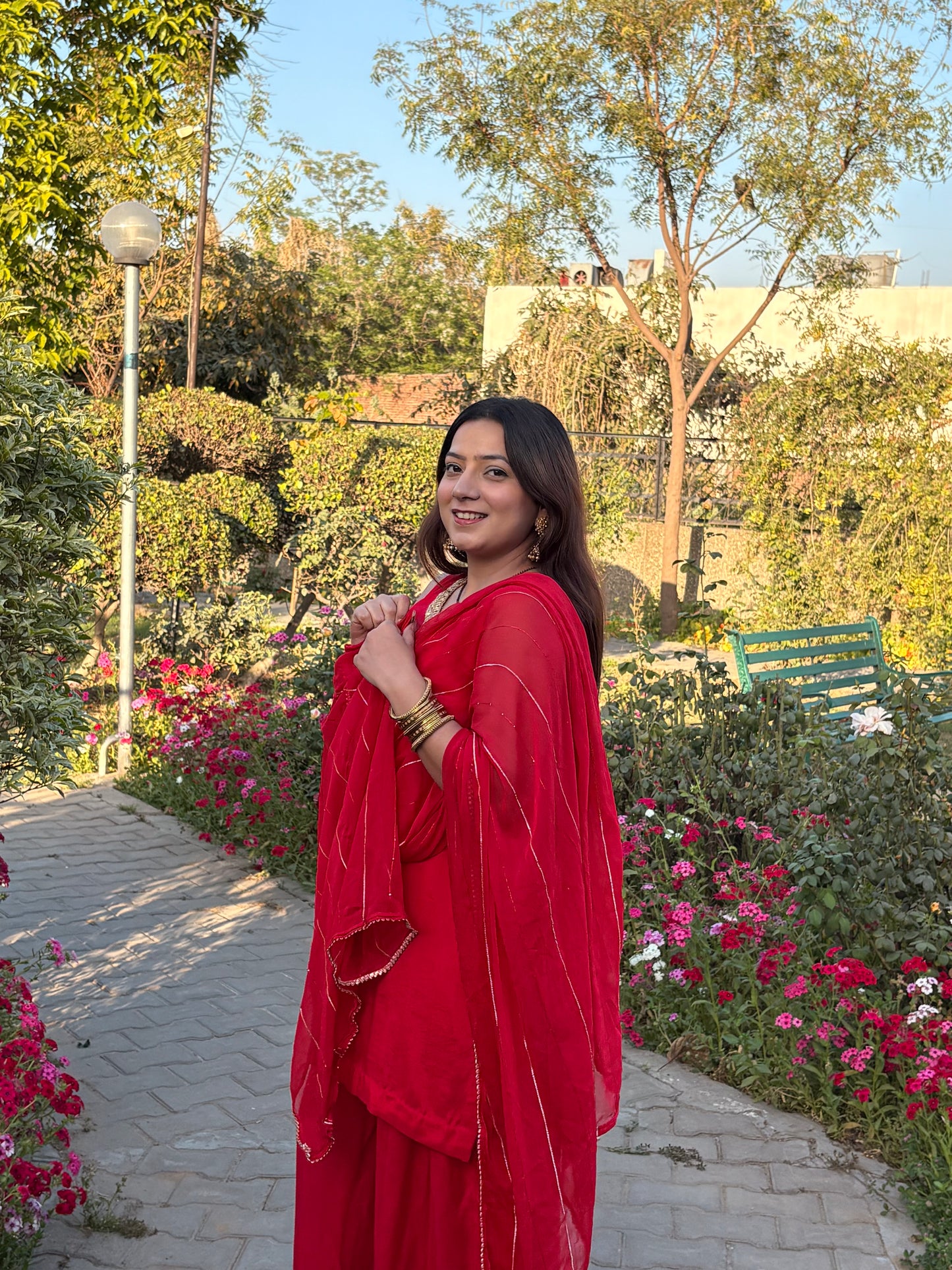 Red Cut Sleeves Palazzo Suit