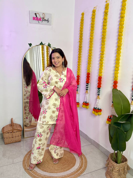 Printed Linen Farshi Salwar Suit