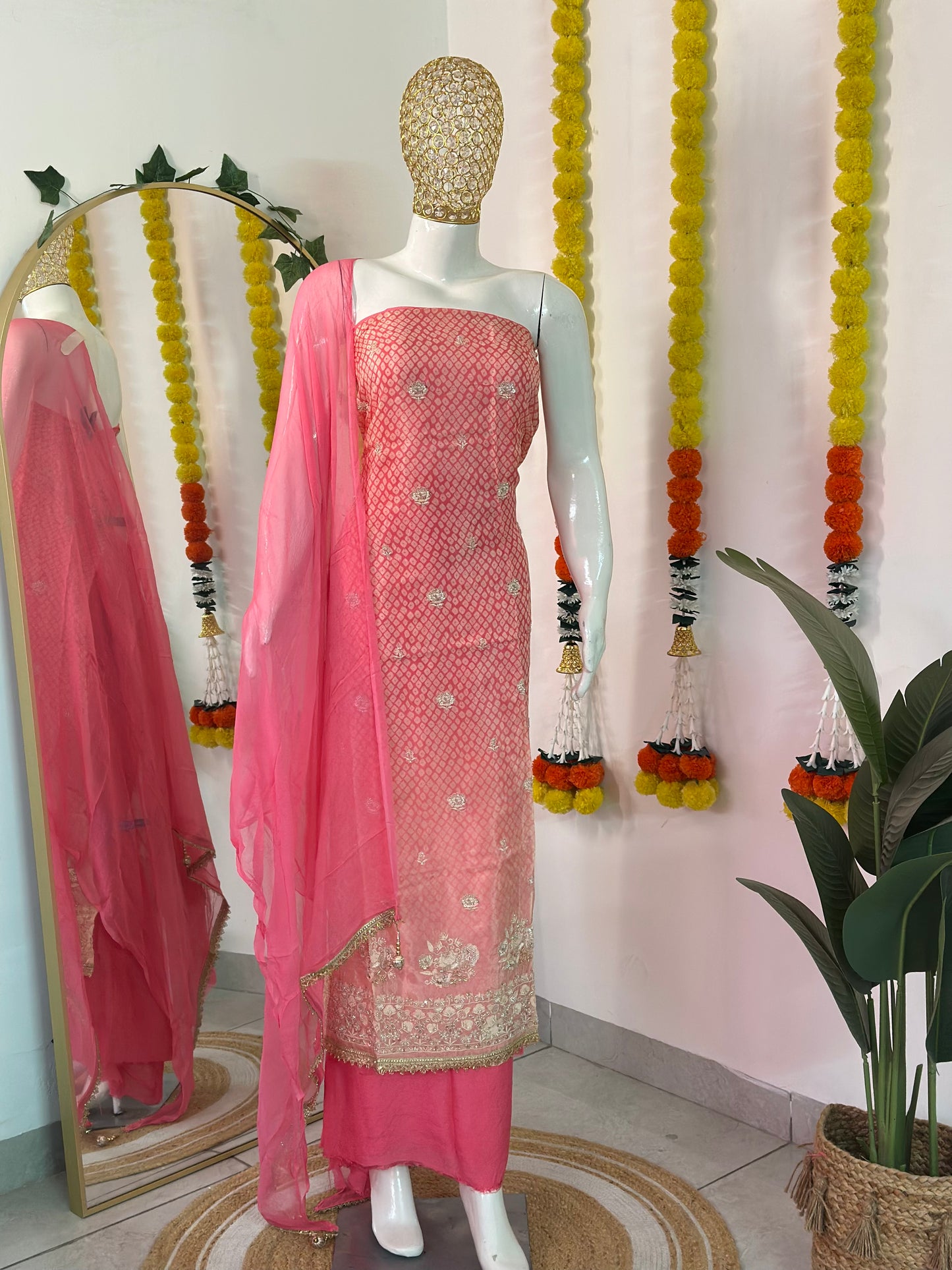 Pure Silk Ombre Embroidered Suit